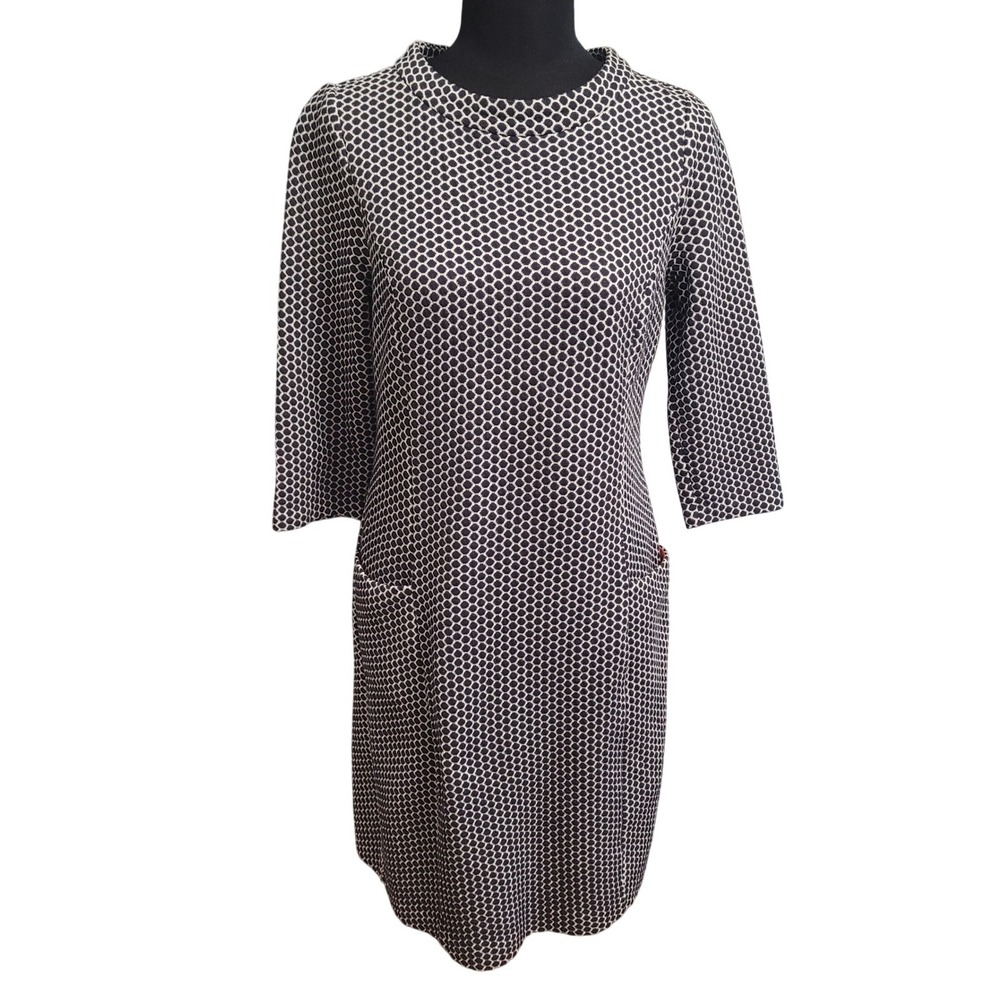 Boden Sarah Jacquard Sheath Dress Navy Blue 8R Honeycomb Geometric Funnel Neck‎